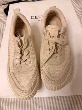 Dolce Vita Cream Woven Lace-Up Sneakers